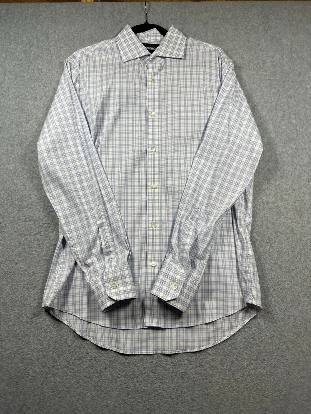 Bonobos Button-Up Dress Shirt Men's Size 16/34 Blue/White Plaid Long Sleeve